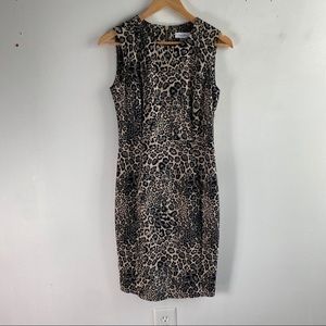 Calvin Klein tan brown leopard print stretch sheath bodycon dress